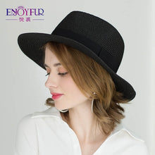 Load image into Gallery viewer, ENJOYFUR Summer Sun Hats For women man Panama Hat straw beach hat fashion UV sun Peotection travel cap