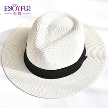 Load image into Gallery viewer, ENJOYFUR Summer Sun Hats For women man Panama Hat straw beach hat fashion UV sun Peotection travel cap