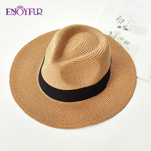 Load image into Gallery viewer, ENJOYFUR Summer Sun Hats For women man Panama Hat straw beach hat fashion UV sun Peotection travel cap

