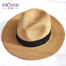 Load image into Gallery viewer, ENJOYFUR Summer Sun Hats For women man Panama Hat straw beach hat fashion UV sun Peotection travel cap
