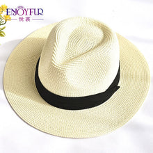 Load image into Gallery viewer, ENJOYFUR Summer Sun Hats For women man Panama Hat straw beach hat fashion UV sun Peotection travel cap
