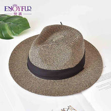 Load image into Gallery viewer, ENJOYFUR Summer Sun Hats For women man Panama Hat straw beach hat fashion UV sun Peotection travel cap
