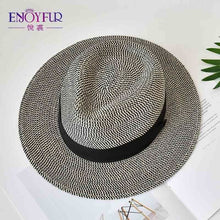 Load image into Gallery viewer, ENJOYFUR Summer Sun Hats For women man Panama Hat straw beach hat fashion UV sun Peotection travel cap
