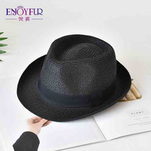 Load image into Gallery viewer, ENJOYFUR Summer Sun Hats For women man Panama Hat straw beach hat fashion UV sun Peotection travel cap
