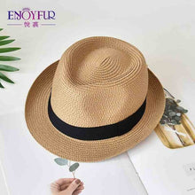 Load image into Gallery viewer, ENJOYFUR Summer Sun Hats For women man Panama Hat straw beach hat fashion UV sun Peotection travel cap

