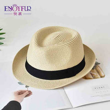 Load image into Gallery viewer, ENJOYFUR Summer Sun Hats For women man Panama Hat straw beach hat fashion UV sun Peotection travel cap
