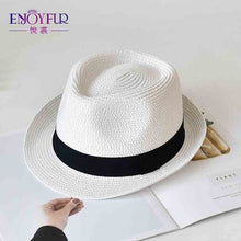 Load image into Gallery viewer, ENJOYFUR Summer Sun Hats For women man Panama Hat straw beach hat fashion UV sun Peotection travel cap
